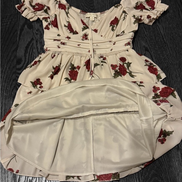 Chic Floral Mini Dress in Cream and Red - Picture 3 of 5